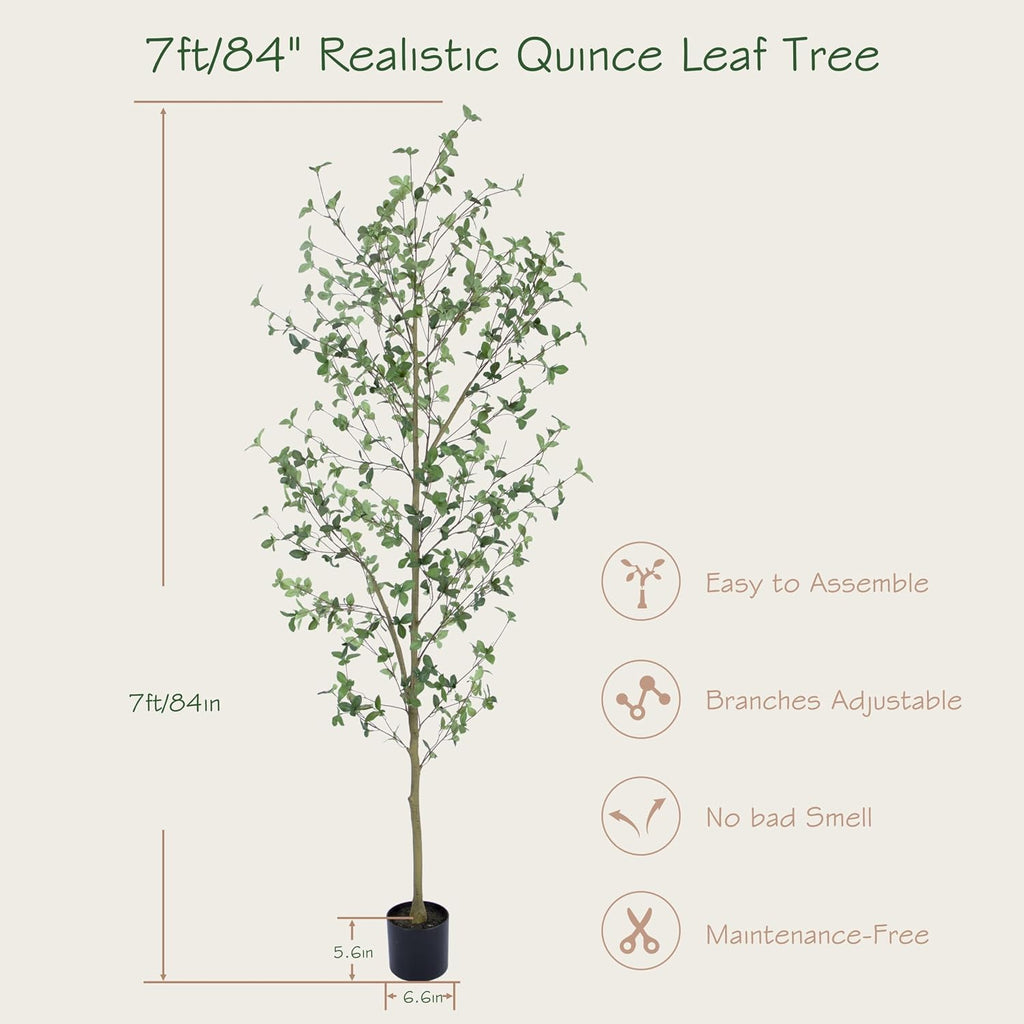 bellacat 7ft artificial quince leaf tree with realistic, side view