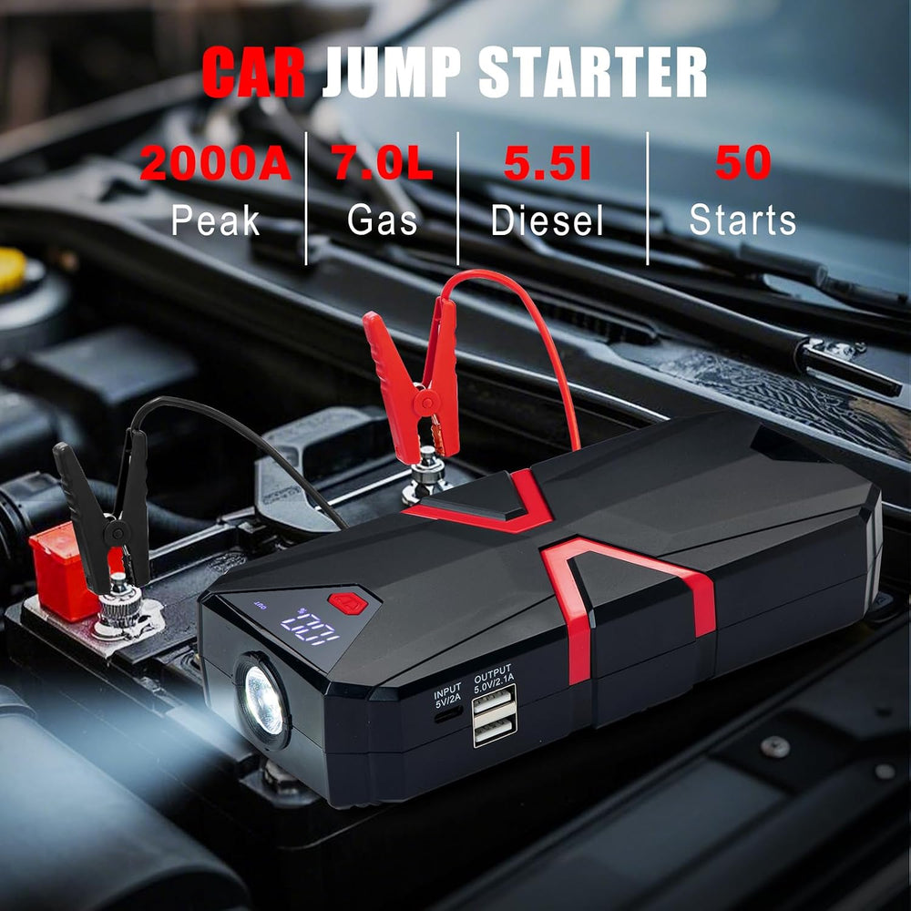 Car Emergency Kit with 2000A Car Battery Jump Starter- Car Roadside Emergency...