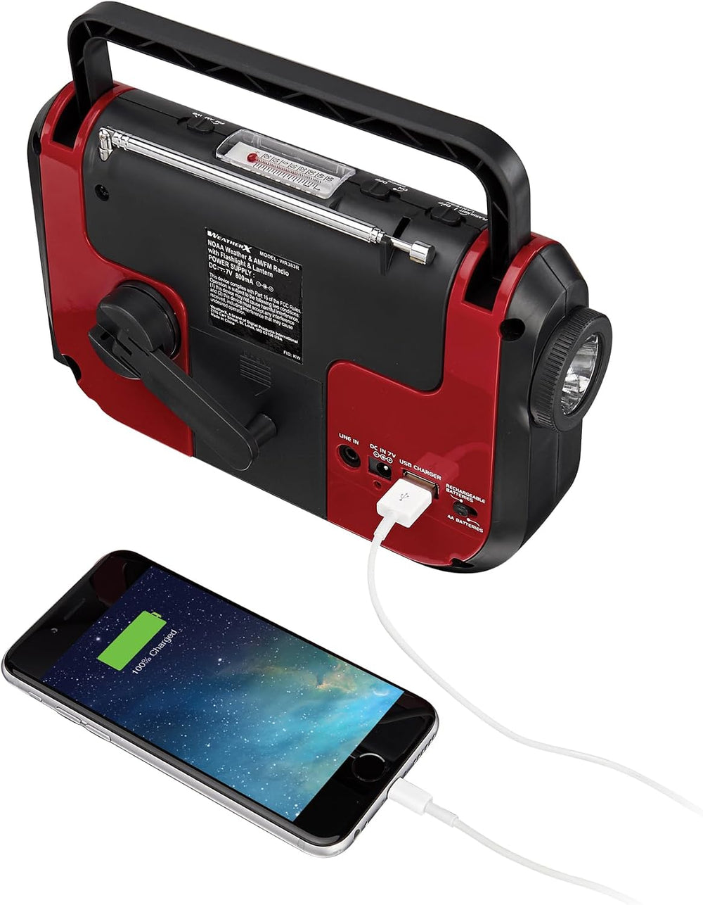 Weatherband AM/FM Radio with Flashlight, Lantern, and Phone Charger, WR383R