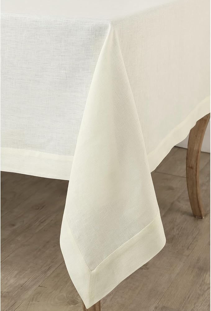 Solino Home Ivory Linen Tablecloth 54 x 72 Inch - 100% Pure Linen Table Cloth for Rectangle Tables - Fete, Machine Washable Tablecloth for Fall, Autumn, Thanksgiving, Christmas, Holiday