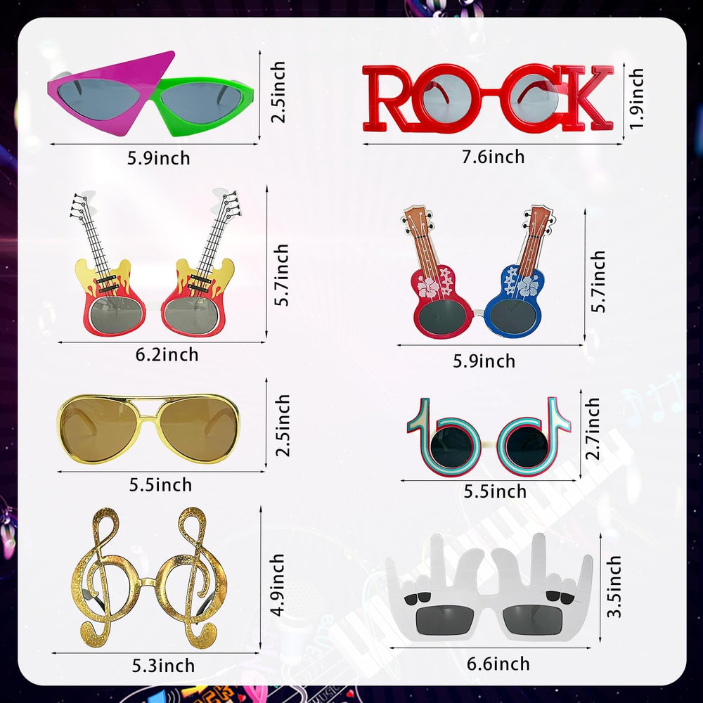 Large Rock Star Funny Sunglasses Set, Rock and Roll Party Funny Music Sunglas...