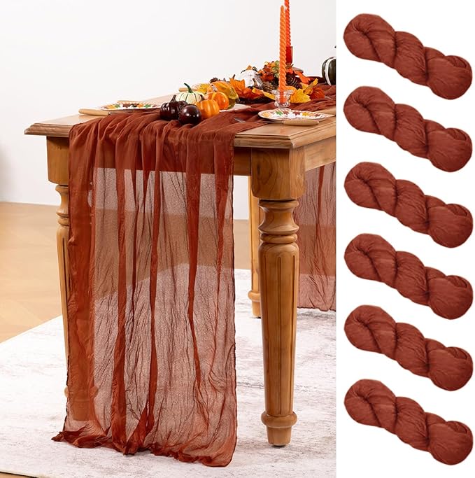 Terracotta Cheesecloth Table Runner 6 Pack Fall Burnt Orange Cheese Cloth Table Runners 120 Inches Rust Thanksgiving Fall Table Decorations for Friendsgiving Wedding Bridal Baby Shower Party