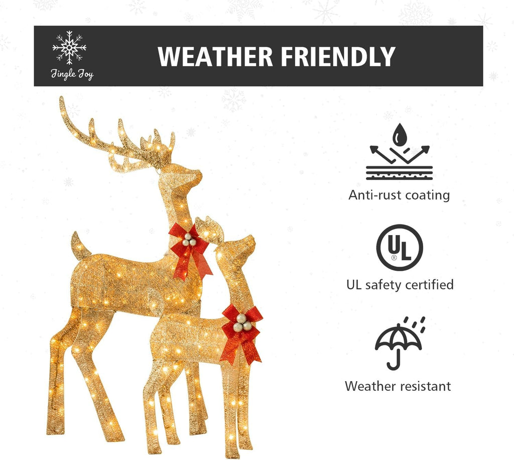 jingle joy 3-piece large lighted christmas deer family showing dimensions
