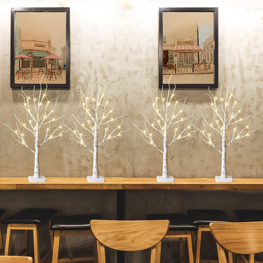 PEIDUO Christmas Decorations for The Home, 2FT BirchTree with LED Lights, Warm White Tree Lamp, Fairy Light Spirit Tree for Room Inside Fireplace Home Decor, Battery Powered, Timer (4PK)