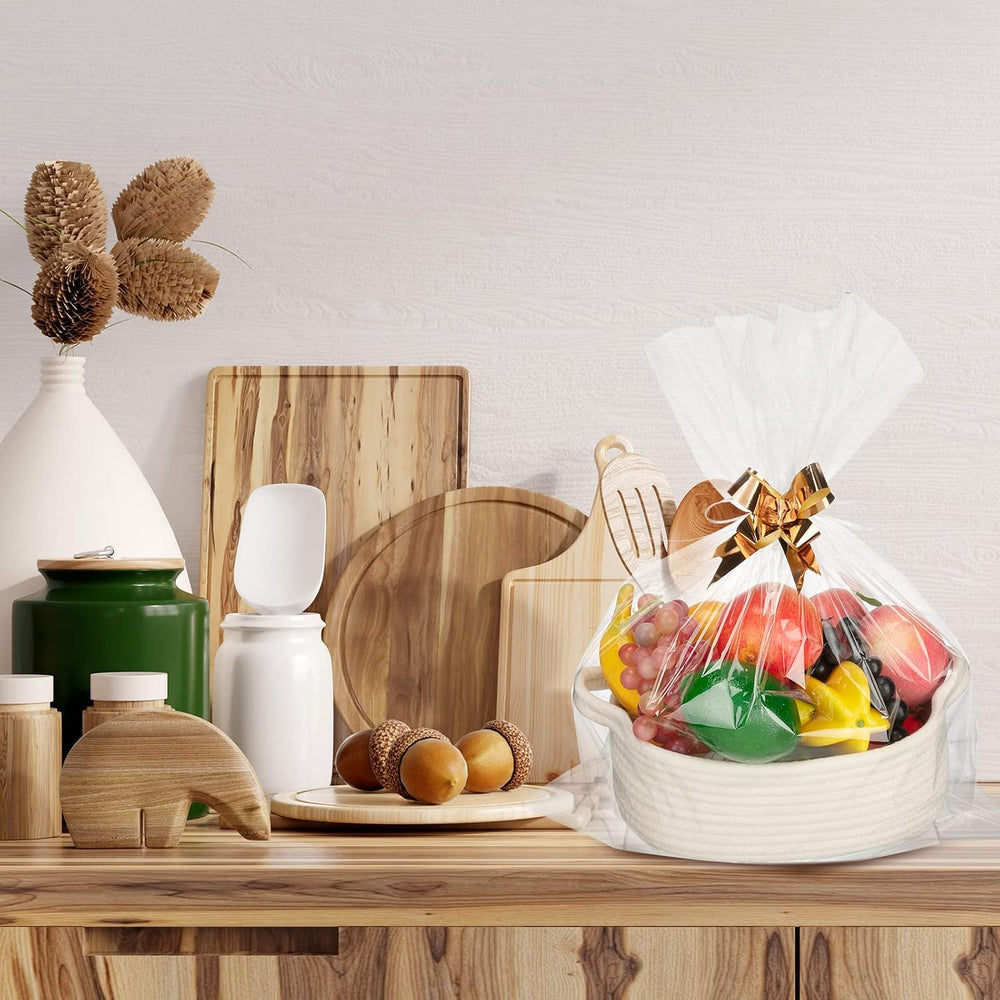 Weysat 6 Pack Woven Baskets with Handles, 6 Sizes, Gift Bags and Ribbons