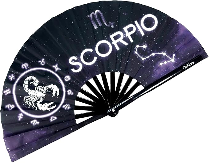 DeFlare | Cosmic Zodiac Rave Fan | Zodiac Sign Hand Fan | Astrology Rave Fan | Hand Fan | Large Rave Fan | Large Clacking Fan