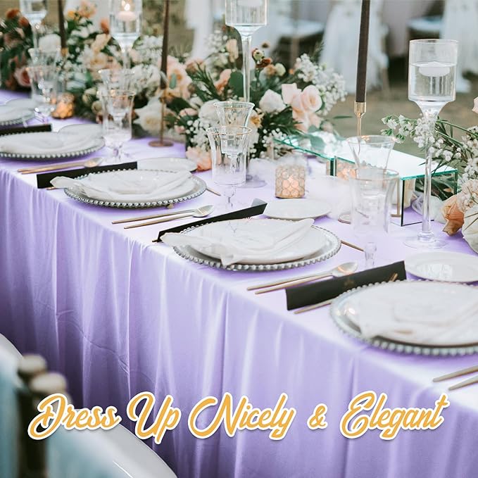 BRILLMAX 8 Pack Lavender Tablecloths for 6 Foot Rectangle Tables 60 x 102 Inch - 6ft Rectangular Bulk Linen Polyester Fabric Washable Cloth Cover for Wedding Reception Banquet Birthday Party