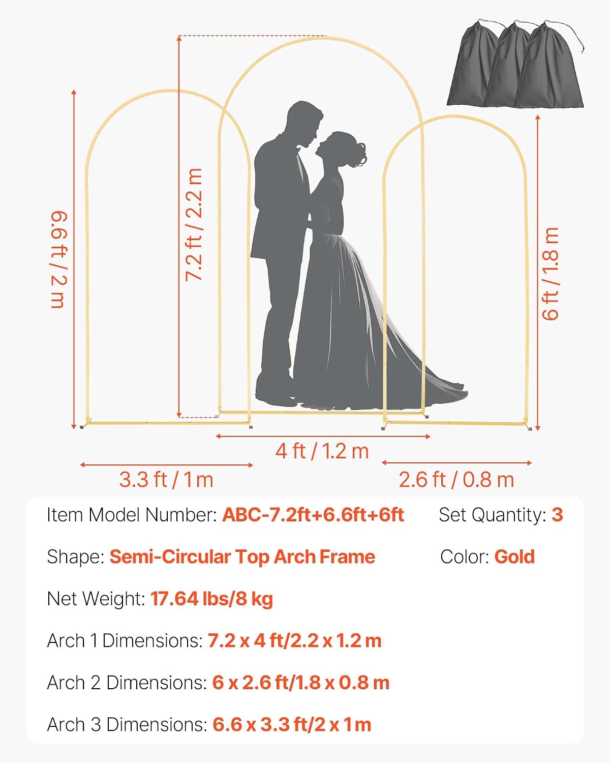 vevor arch backdrop stand, set of 3, 7.2/6.6/6 on a desk or shelf