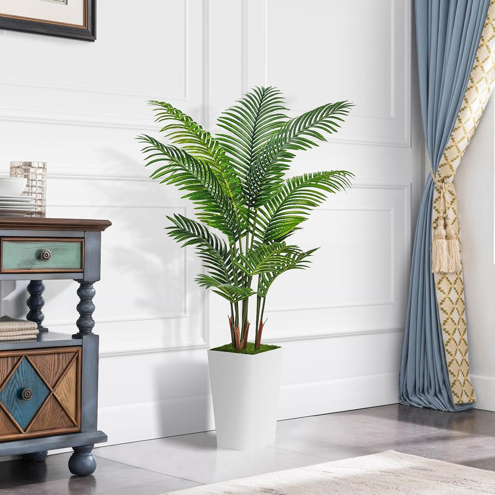 ASTIDY Artificial Plant 5FT Fake Palm Tree with White Tall Planter