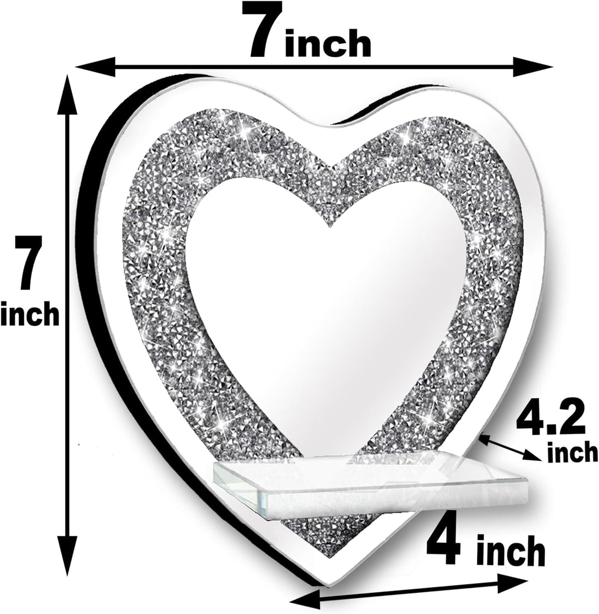ZOLAPI Set of 2 Crystal Crush Diamond Candle Sconces, Gorgeous Silver Mirrored Wall Sconce, Candle Holder Glass Wall Decorations for Home Décor, Living Room, Dining Room.Heart Shaped