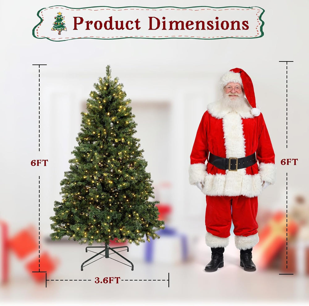 6FT Pre-Lit Artificial Christmas Tree, 300 LED Lights, 900 PVC Branch Tips