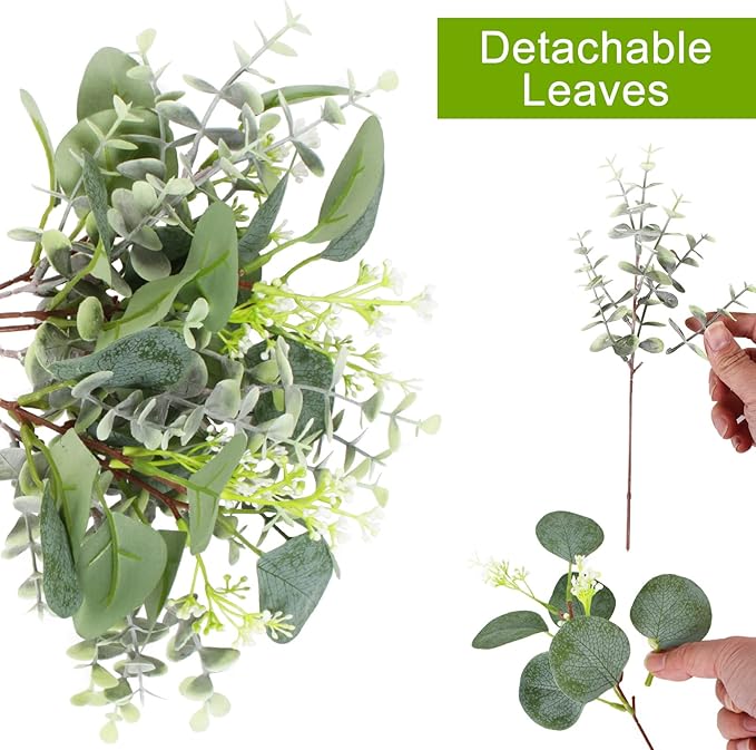 80 Pcs Mixed Eucalyptus Leaves Stems Bulk Artificial Silver Dollar Leaves for Vase Bouquets Baby Eucalyptus Leaves for Family Wedding Center Flower Arrangement