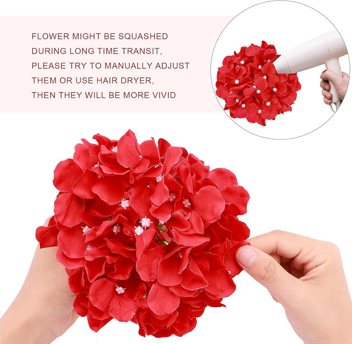 Auihiay 64Pcs Red Hydrangea Artificial Flowers, Fake Hydrangea Flowers