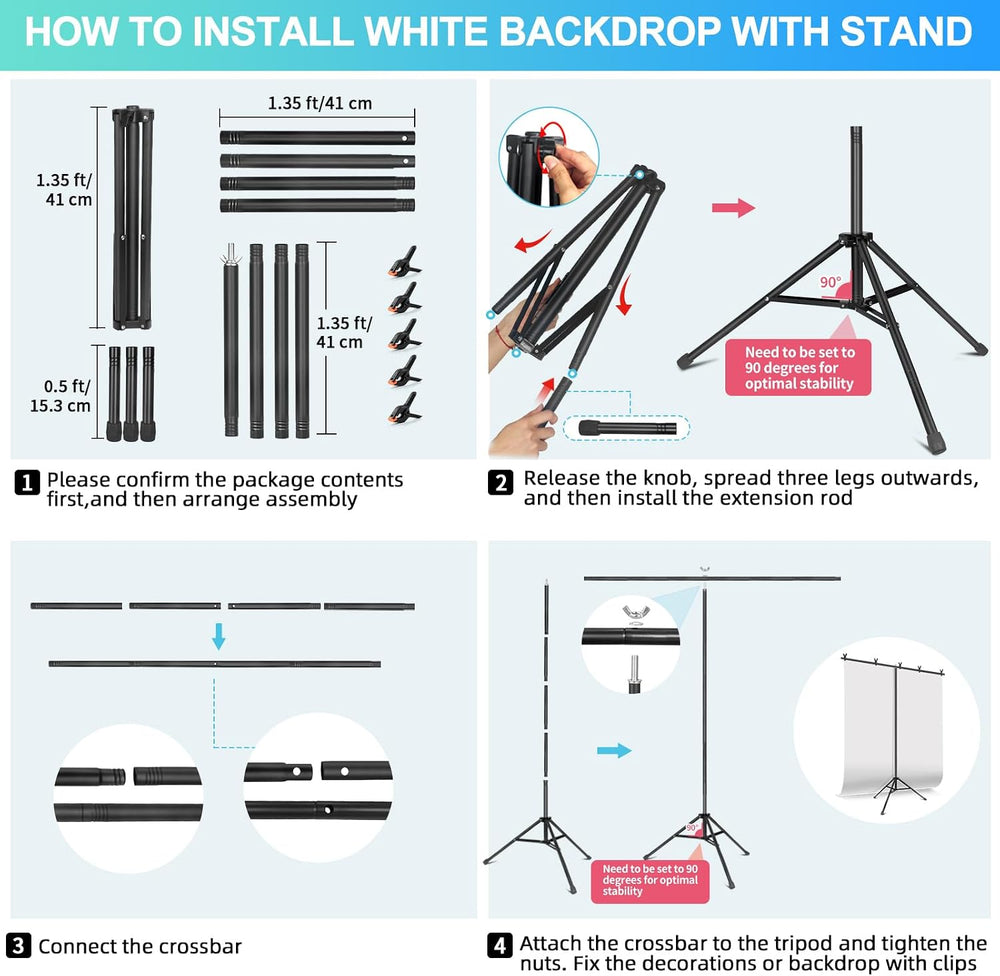 White Backdrop with Stand for Photoshoot, 5X7ft White Photo Backdrop with T S...