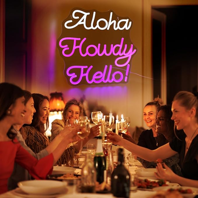Aloha Howdy Hello Neon Signs for Wall Decor LED Neon Sign for Room Neon Light Sign for Wall Decor Birthday Party USB Powered