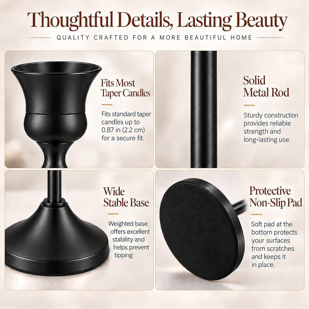 6Pcs Black Taper Candle Holders, Heavy Metal Candlestick Holders for Table