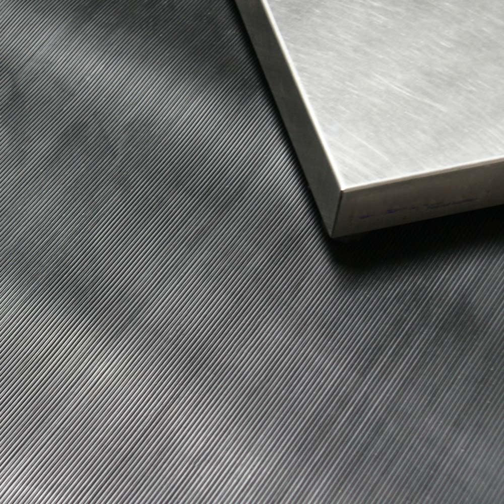 Rubber-Cal Fine Rib Corrugated Rubber Floor Mat - 1/8" x 3ft x 10ft Black