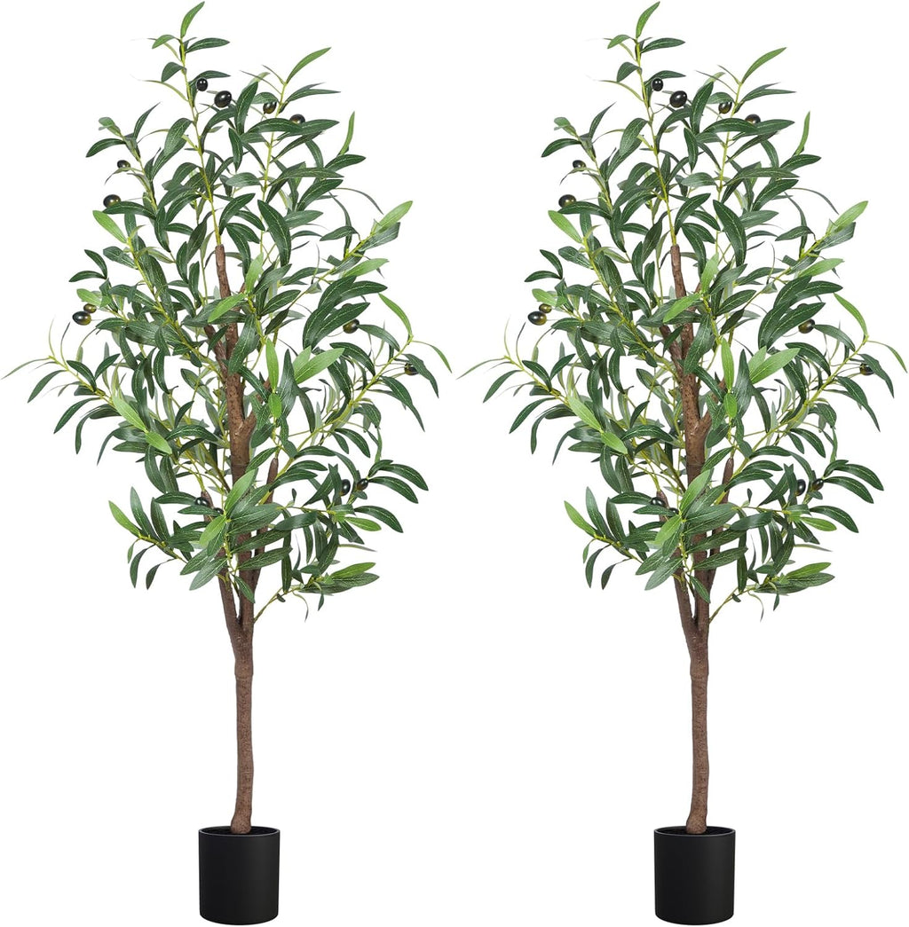 4ft artificial olive trees, 2 pack faux potted shown in use