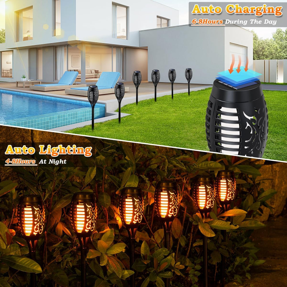 16Pack Solar Torch Light Outdoor Flickering Flame for Halloween Decorations