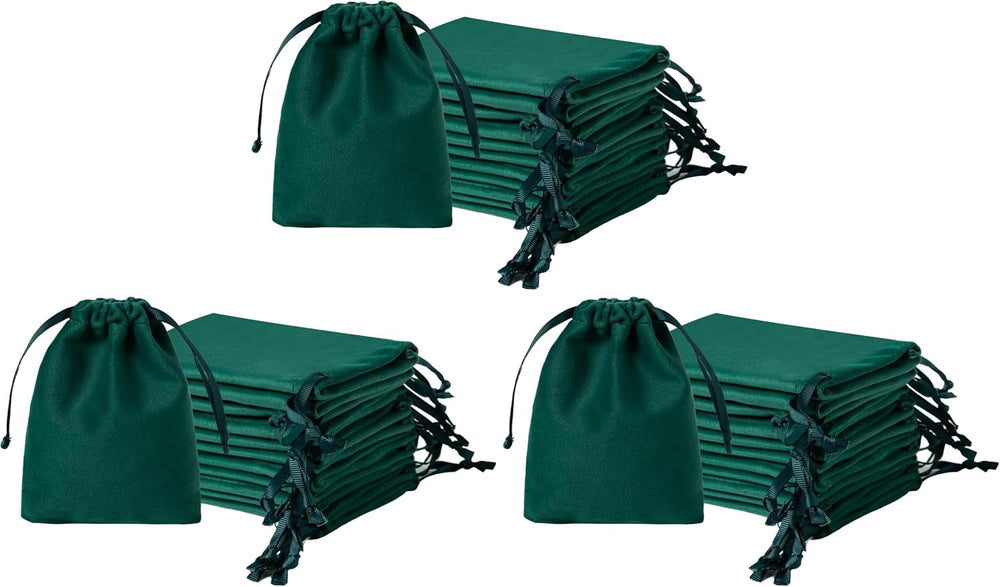 12pcs Forest Green Drawstring Bags 3x4 inches Small Velvet Cloth Gift Bags Je...