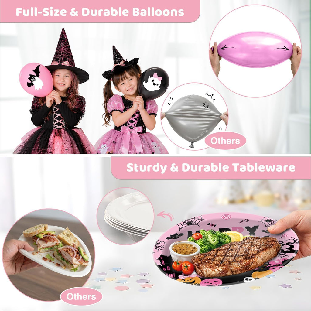 Happy Booday Party Decorations, Pink Halloween Birthday Decorations for 24