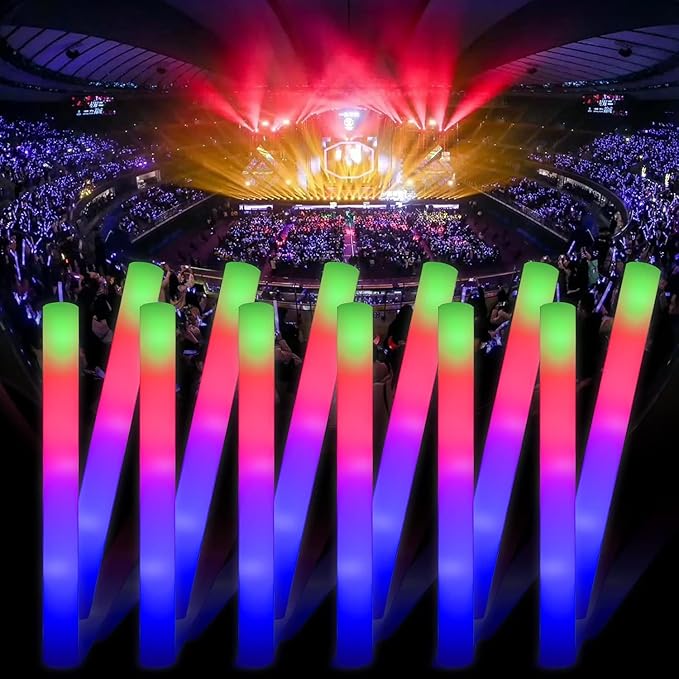 100 + 11 Pack Foam Glow Sticks Bulk Party Pack,Party Favors Supplies,3 Flashing Modes Glow In The Dark Party Supplies,Light Up Foam Sticks for Wendding Raves Camping Outdoor