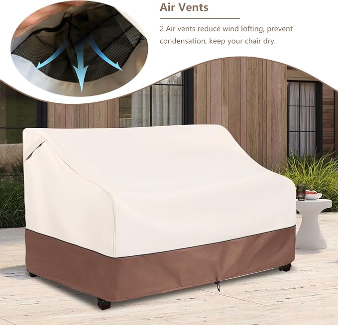 Okcool Heavy Duty Patio Sofa Cover, 100% Waterproof 3-Seater Outdoor Sofa Cover Fits up to 79W x 38D x 35H Inches, Lawn Patio Furniture Covers,Beige & Brown