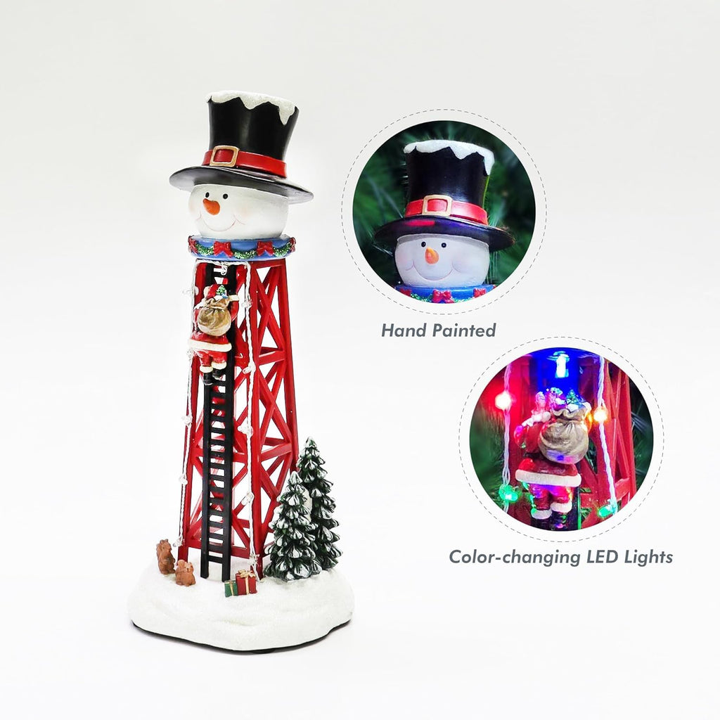 moments in time christmas snowman water tower 12.44”h, close-up detail