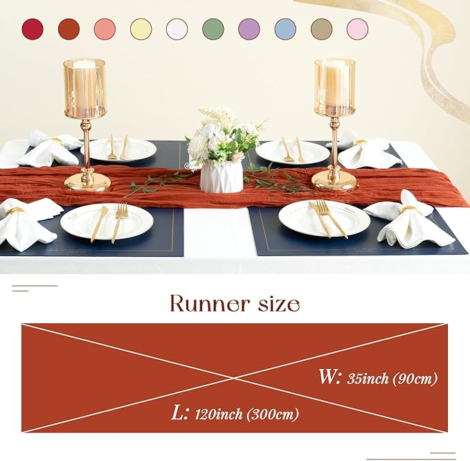 Sioloc Terracotta Table Cloth Cheesecloth Table Runner 10ft Rustic for Tea Wedding Party Baby Bridal Centerpiece Fall Decor for Home Halloween Thanksgiving