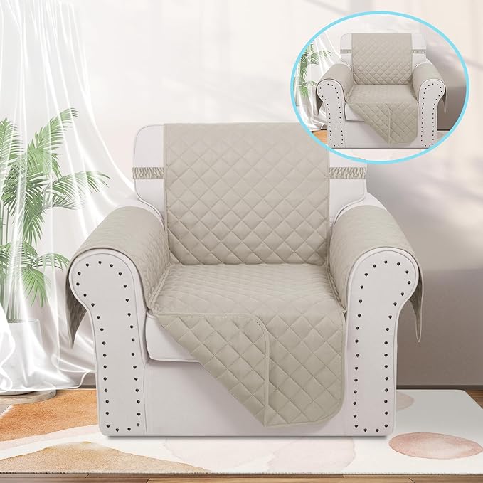 Recliner Chair Covers Reversible Sofa Couch Cover for Pets Lazy Boy Furniture Protector(23''Chair,Beige/Beige)