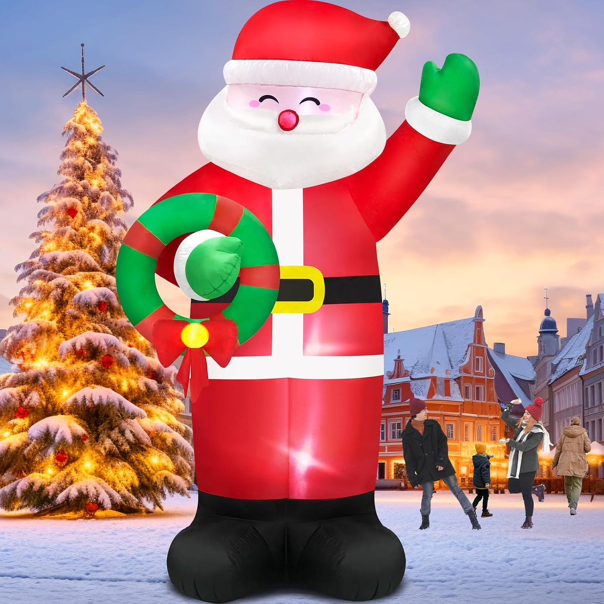 Danxilu 14FT Christmas Inflatable Santa with Wreath Outdoor Decoration