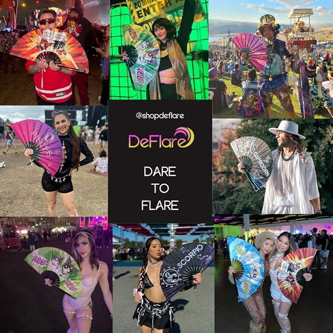DeFlare | Cosmic Zodiac Rave Fan | Zodiac Sign Hand Fan | Astrology Rave Fan | Hand Fan | Large Rave Fan | Large Clacking Fan