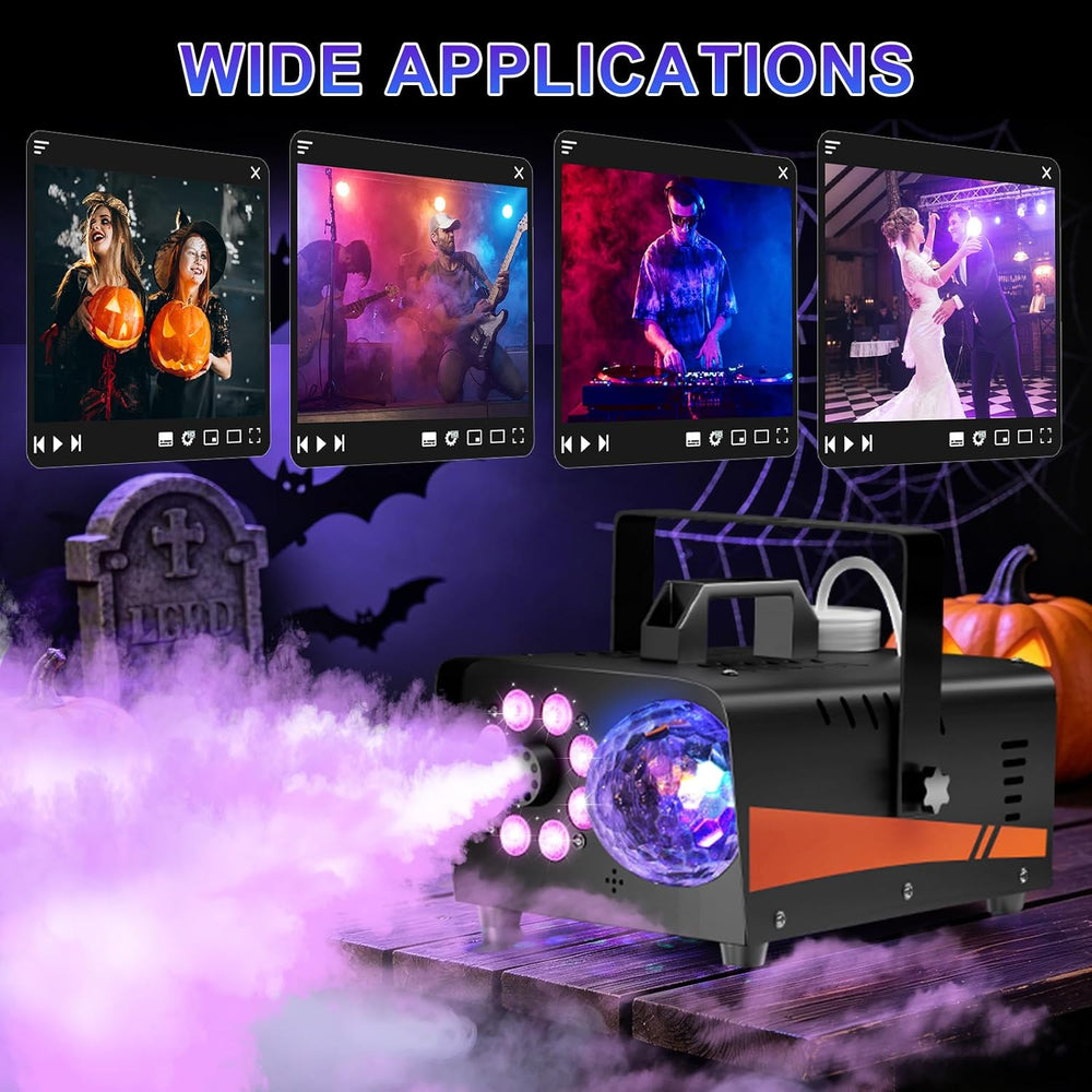 800W Fog Machine, 4500CFM for Halloween, Disco Light & Remote