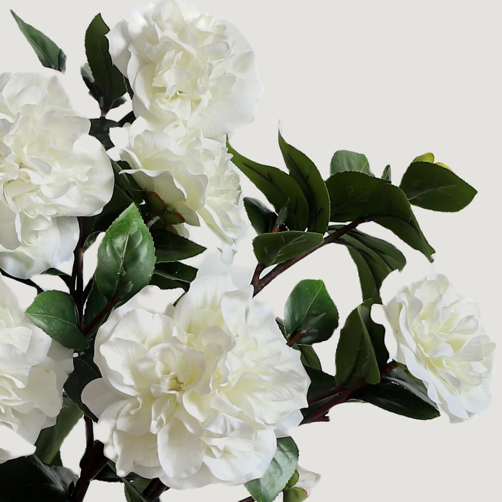 KBREE 26” Artificial White Flowers, 4Pcs Cream White Camellia Flowers, Long F...