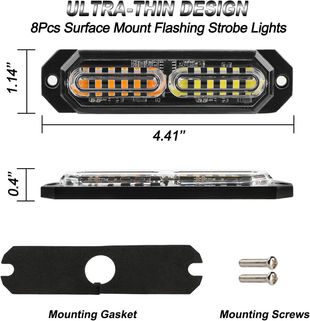 ASPL 8pcs Ultra Slim 12-LED Surface Mount Flashing Strobe Lights