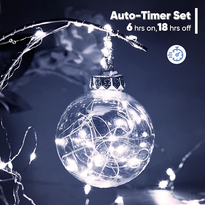 4 Pack 65.6 Ft. Battery Operated Outdoor String Lights with Remote & Timer, LED Cool Whit Fairy Lights, Waterproof Twinkle Lights for Bedroom, Dorm, Mason Jar, Wedding, Party, Christmas