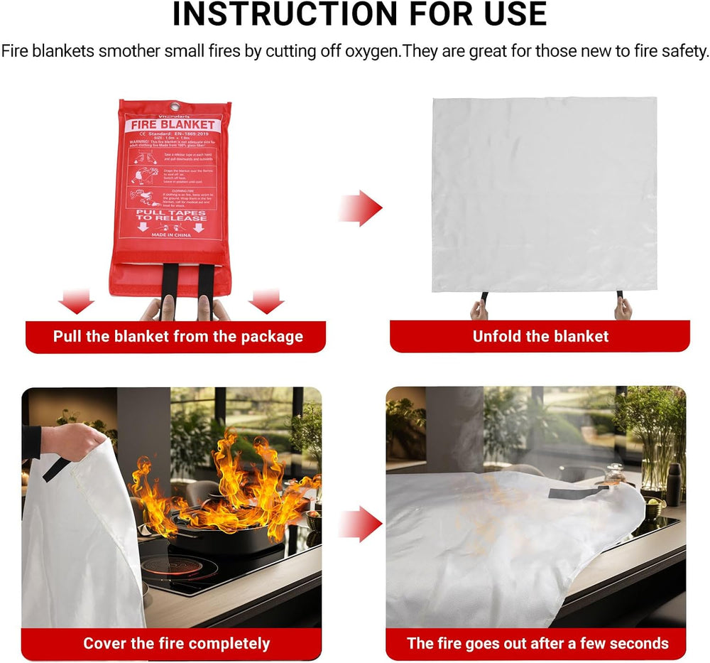 Heavy-Duty Emergency Fire Blanket, 4 Pack – Fireproof Fiberglass Blanket for ...