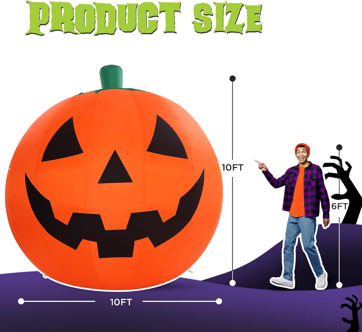 zpisf 10 ft halloween inflatables giant pumpkin outdoor, close-up detail