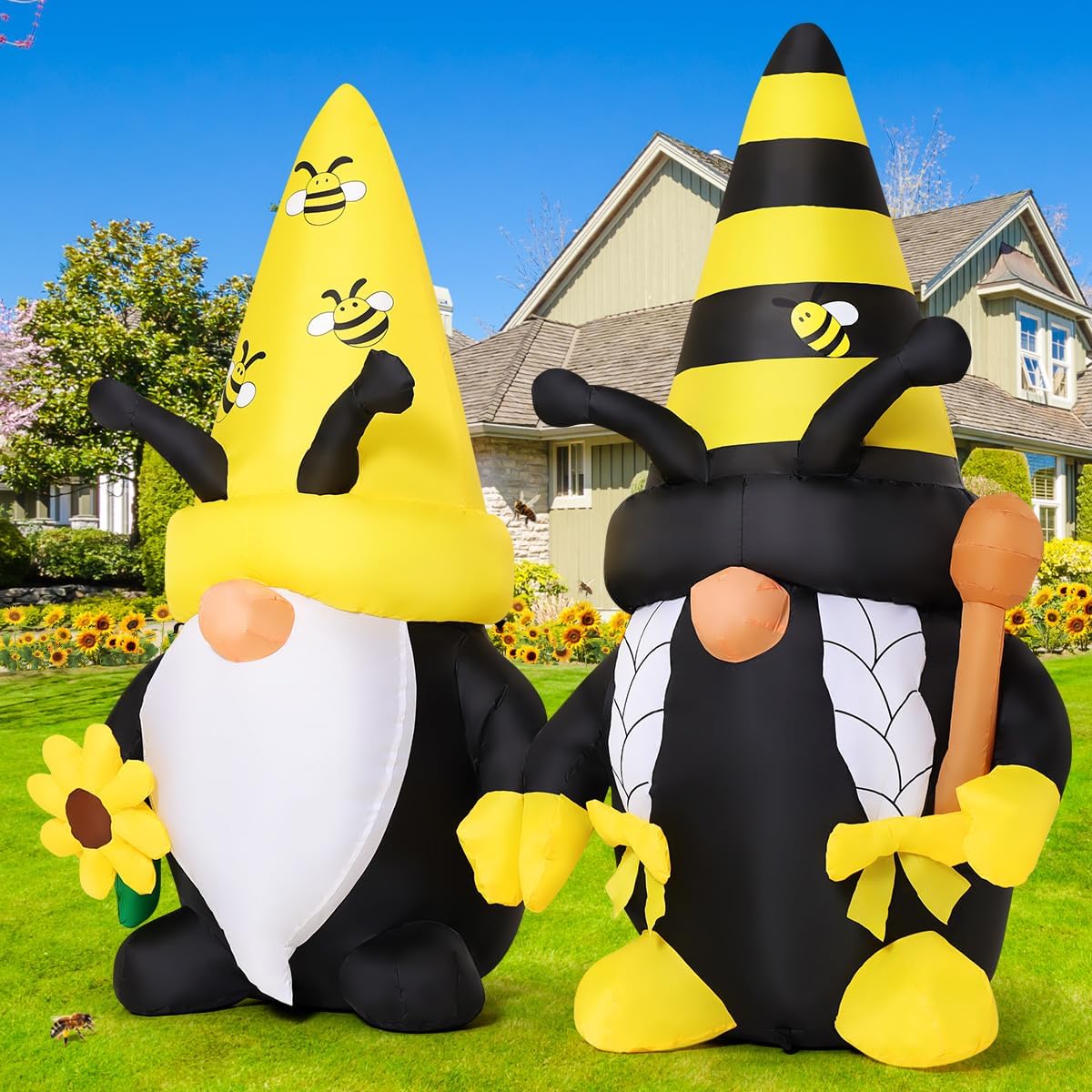 goosh 6 ft long spring inflatables gnomes decorations, side view