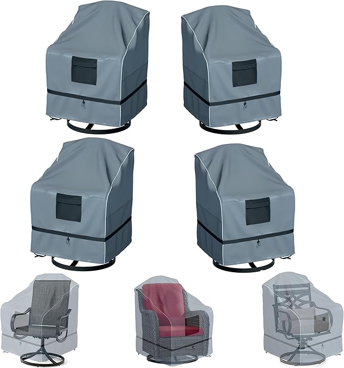 Outdoor Swivel Lounge Chair Cover 4 Pack, Waterproof Heavy Duty, (29 W x 31 D x 38.5 H inches), Gray
