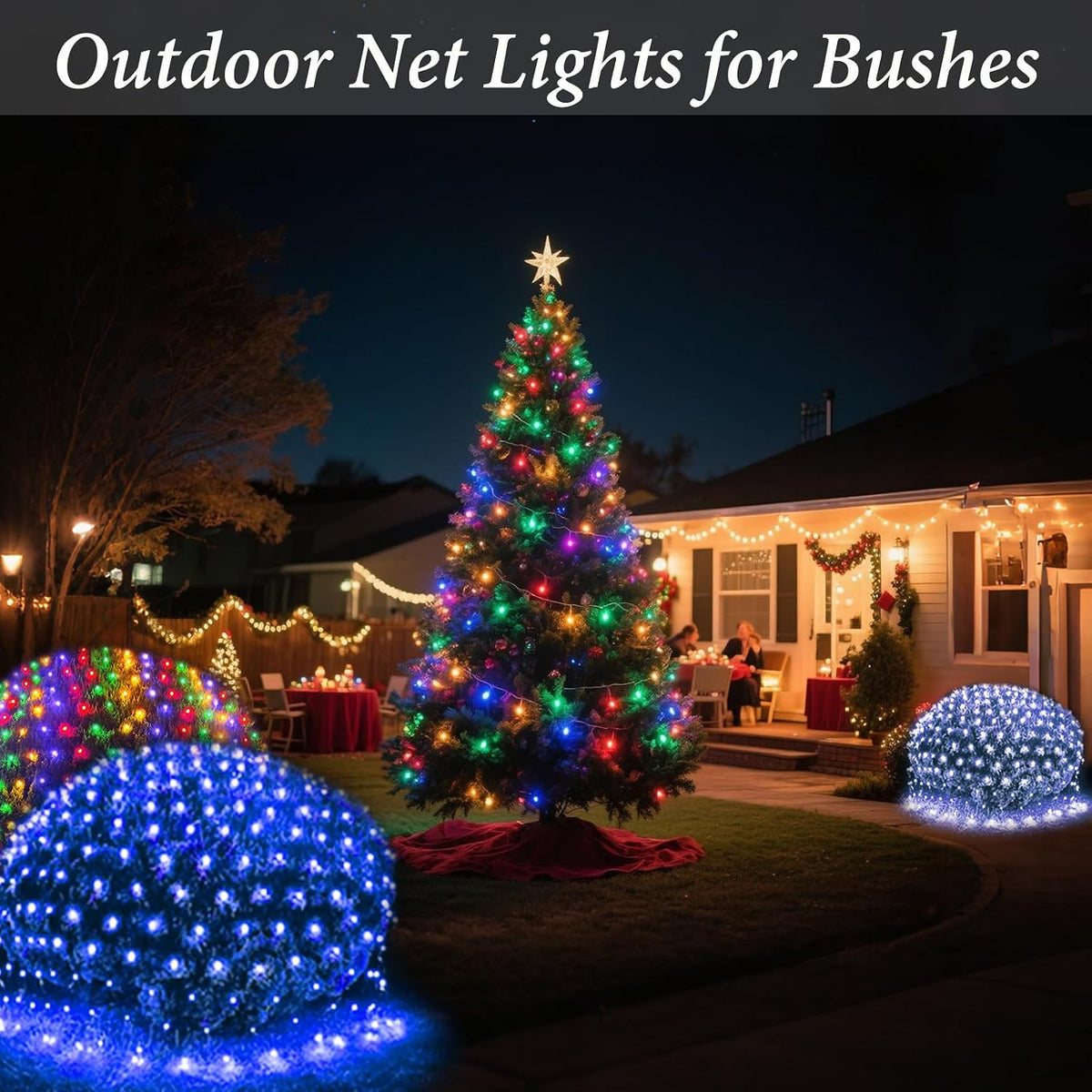 oycbuzo 300led net lights, 14.8ft x 5ft christmas showing dimensions