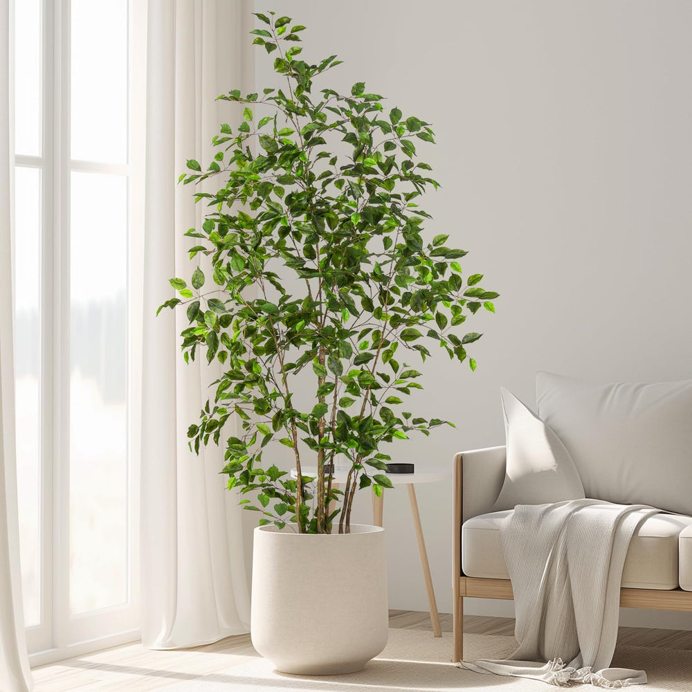 Artificial Ficus Tree Indoor 6ft, Large Potted Faux Tree with Realistic Silk ...