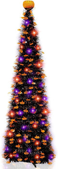 TURNMEON 5Ft Black Tinsel Halloween Tree with Lights Halloween Decorations