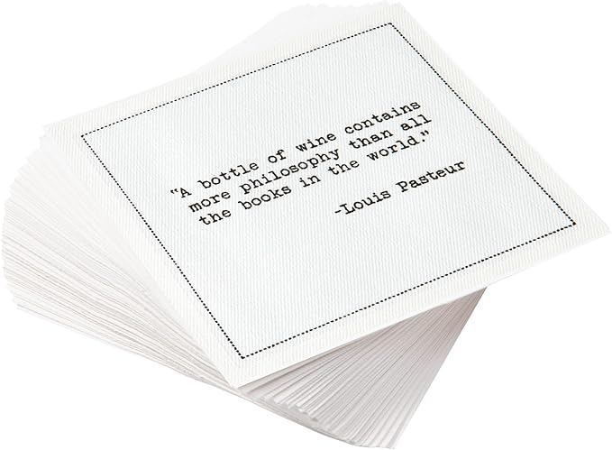 Five Star Napkins Literary Bar Quotes White Cotton Cocktail Napkins, Beverage Napkins, Bar Napkins, Cloth Napkins, Party Napkins, Holidays, Weddings, Birthdays, Disposable, 4.5" x 4.5"- (50x)