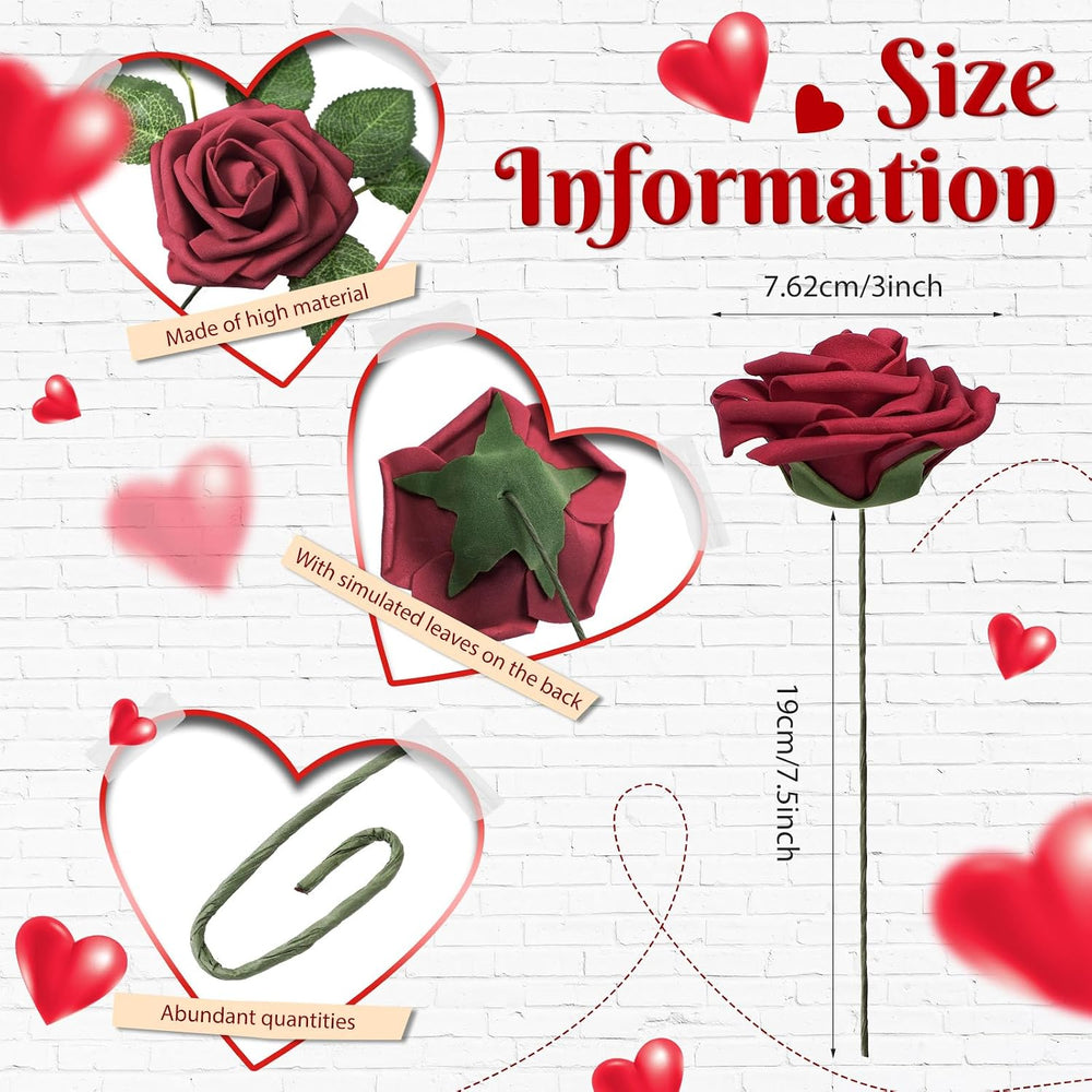 150 Pieces Artificial Roses Flowers Bulk Fake Roses with Long Stem Faux Brida...