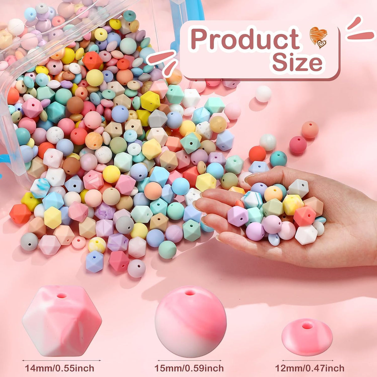 Hotop 624 Pcs Silicone Beads, 48 Colors for Jewelry Making, Candy Color