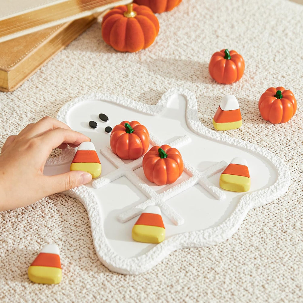 WDS WONDROUS Halloween Tic Tac Toe with Pumpkins, Fall Coffee Table Decor