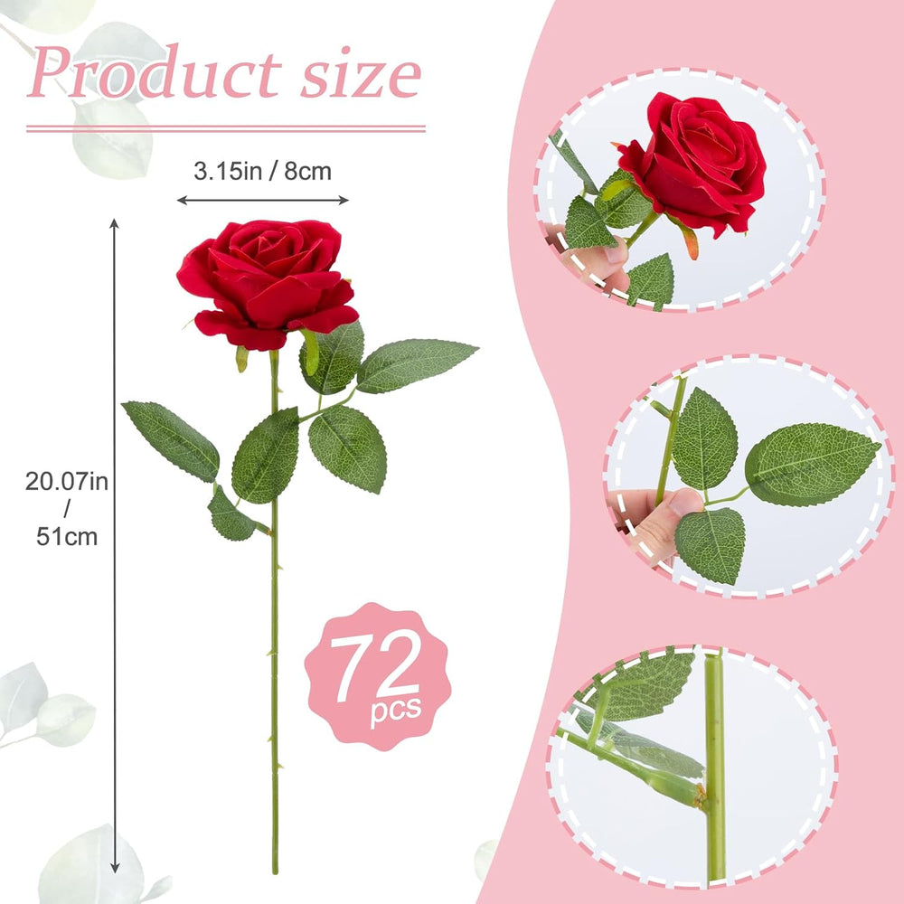 Cliselda 72pcs Red Roses Artificial Velvet Silk Flower Bulk for Home Decor