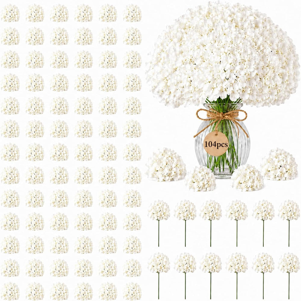 Bulk Artificial Hydrangeas, 104PCS White Faux Flower Set