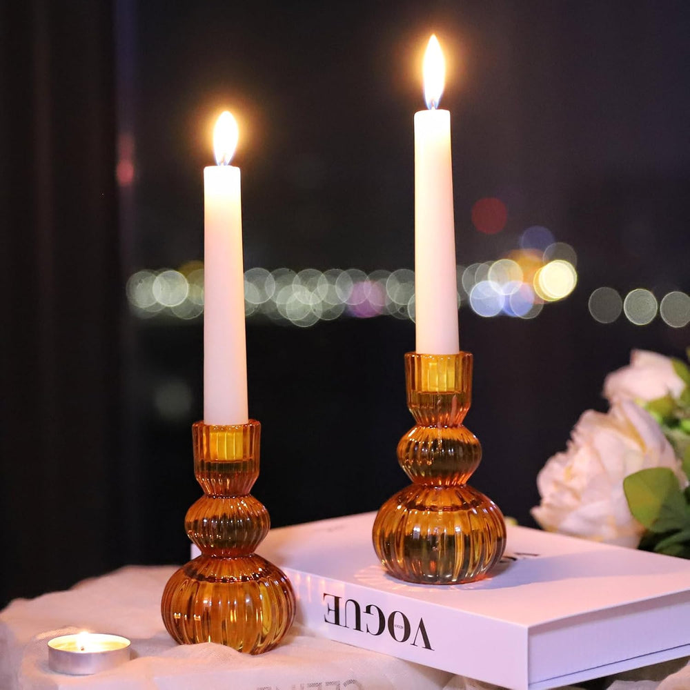 Woho Amber Candlestick Holders Set of 6 4.3" H for Thanksgiving/Fall Decor